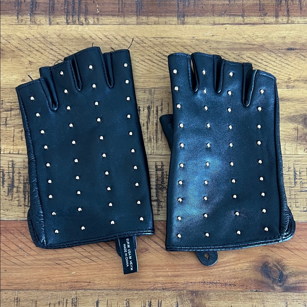 Zara Studded Black Fingerless Leather Gloves
